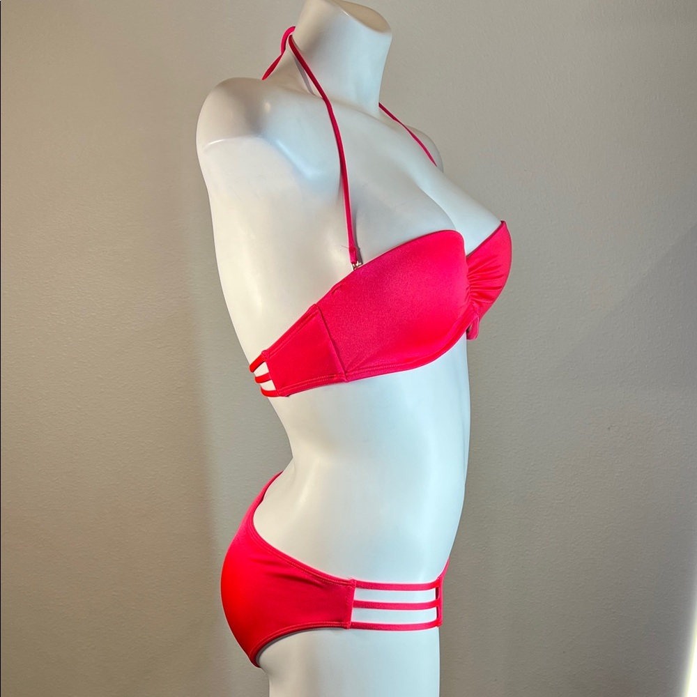 Victoria's Secret Hot Pink The Push-up Beach Bandeau and Knockout Bikini 34C / M - Picture 3 of 13